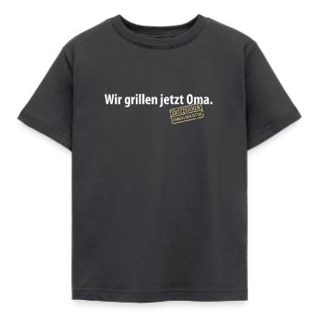 Wir grillen jetzt Oma Satzzeichen Komma Leben Omi - Kinder T-Shirt - Dunkelgrau - Vorne - AI Model Kid Female (0cm)