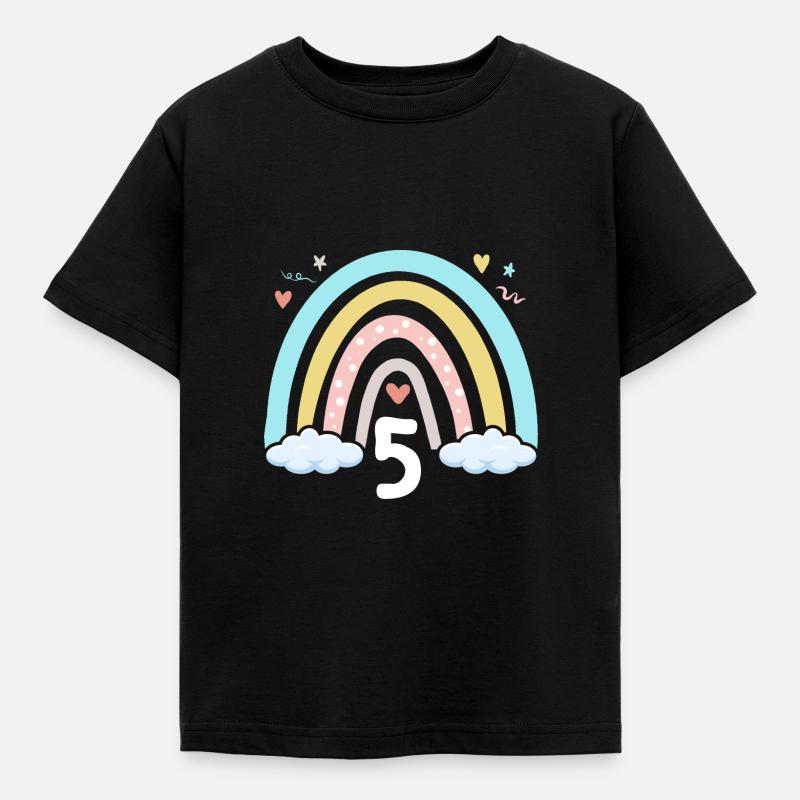 5. Geburtstag Mädchen Regenbogen Boho - Kinder T-Shirt - Schwarz