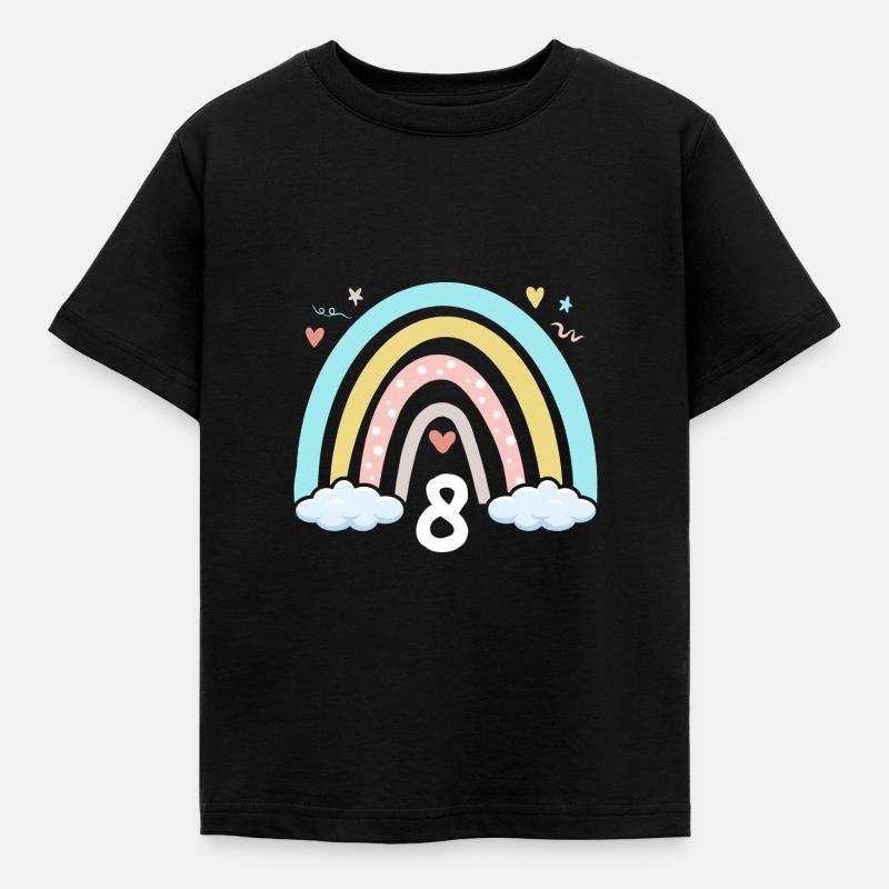 8. Geburtstag Mädchen Regenbogen Boho - Kinder T-Shirt - Schwarz