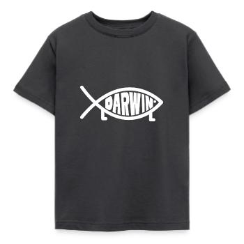 Darwin Fisch mit Beinen - Jesus Fisch - Kinder T-Shirt - Dunkelgrau - Vorne - AI Model Kid Female (0cm)