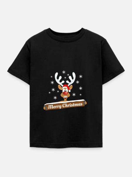 Rudolph Reindeer Merry Christmas - Kinder T-Shirt - Schwarz