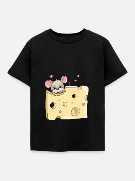 Hungrige Maus Löcher Käse - Kinder T-Shirt - Schwarz