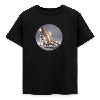 Talons hauts,Paillettes,Argent,Chaussures,Paillettes,Glamour - T-shirt Enfant - noir - Devant - AI Model Kid Female (0cm)