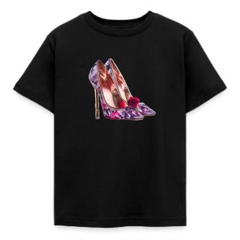 Talons hauts,Paillettes,Rose,Chaussures,Paillettes,Glamour - T-shirt Enfant - noir - Devant - AI Model Kid Female (0cm)