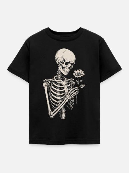 Memento-Skelettblume - Kinder T-Shirt - Schwarz