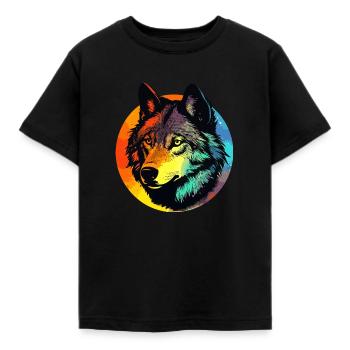Wolf, Wildhund, Grauer Wolf, Canis lupus - Kinder T-Shirt - Schwarz - Vorne - AI Model Kid Female (0cm)