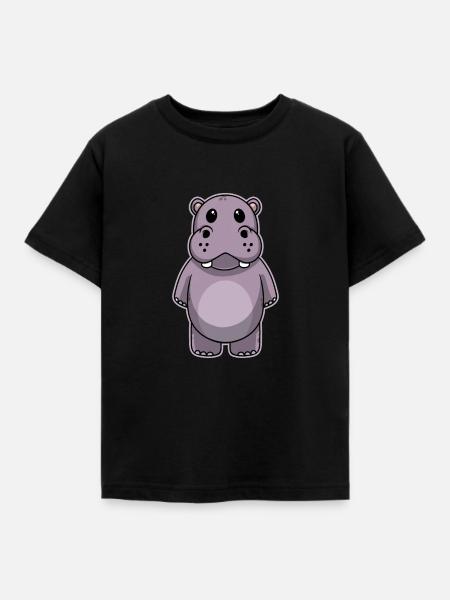 Süßes Tier Baby Nilpferd - Kinder T-Shirt - Schwarz