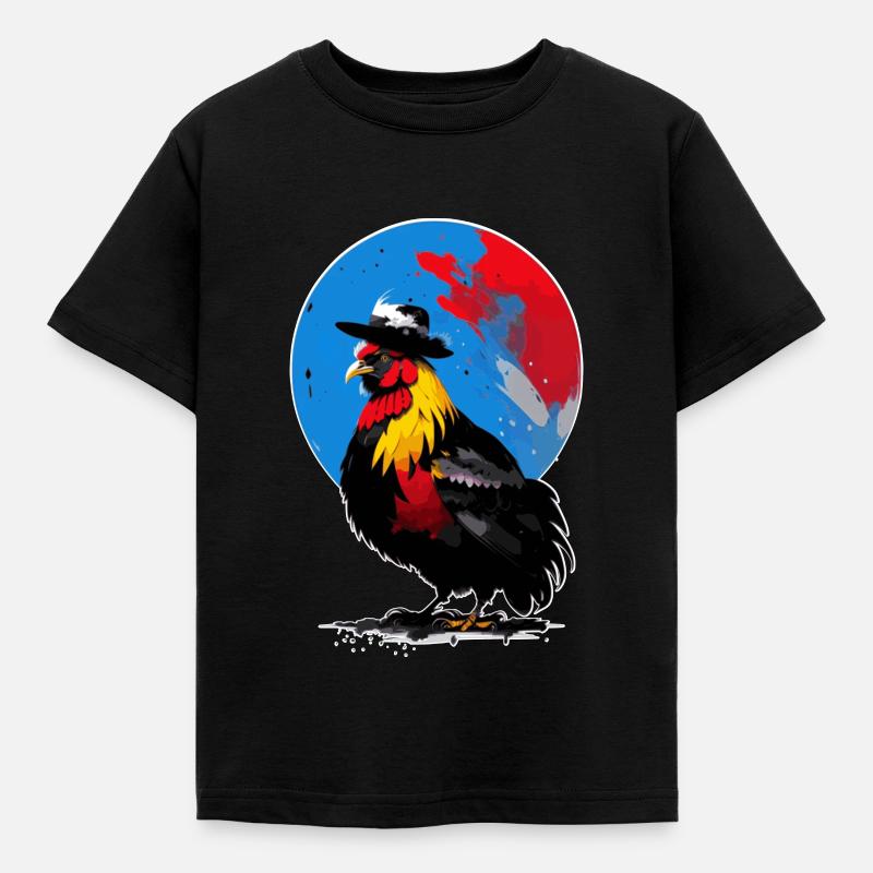 Hahn mit Hut - Kinder T-Shirt - Schwarz