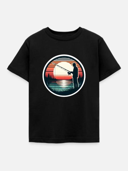 Angeln Angler Fischen Retro - Kinder T-Shirt - Schwarz