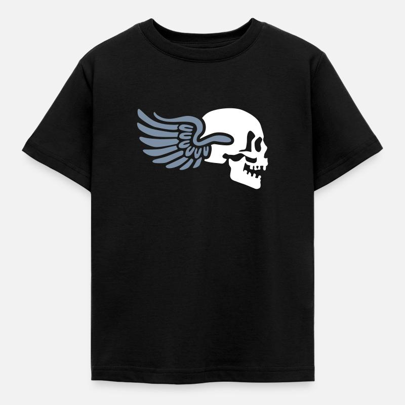 wing_skull_2c - Kids' T-Shirt - black