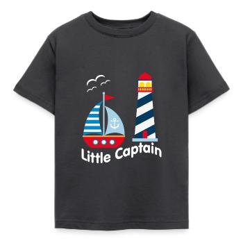 Small captain with sailboat, seagulls and illumination - Kids' T-Shirt - dark grey - Front - AI Model Kid Female (0cm)