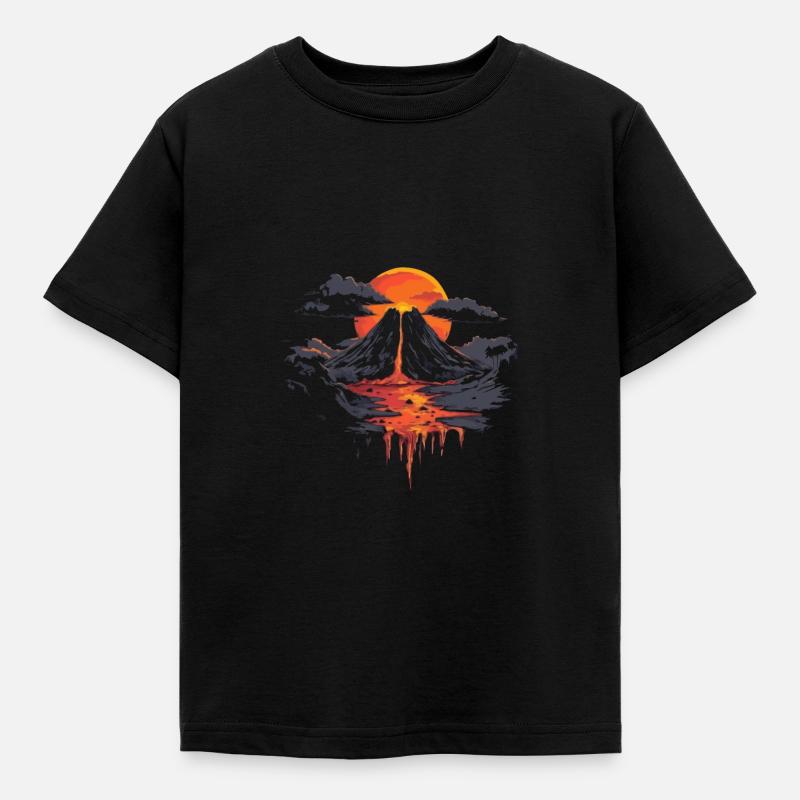 Volcanic landscape with dramatic sunset - Kids' T-Shirt - black