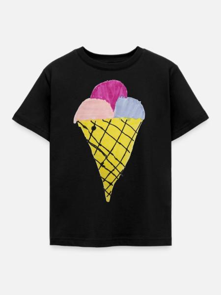 Eiscreme mit Waffel - Kinder T-Shirt - Schwarz