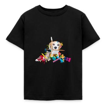 niedlicher Beagle mit Pinsel und Spielzeug - Kinder T-Shirt - Schwarz - Vorne - AI Model Kid Female (0cm)
