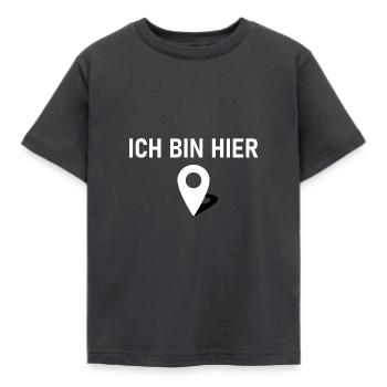 Ich bin hier 📍 - Kinder T-Shirt - Dunkelgrau - Vorne - AI Model Kid Female (0cm)