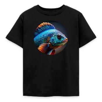 Fisch,bunt,pailletten,glitzer,blau - Kinder T-Shirt - Schwarz - Vorne - AI Model Kid Female (0cm)