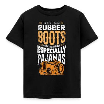 Rubber boots with pajamas | Farm outfit farmer - Kids' T-Shirt - black - Front - AI Model Kid Female (0cm)