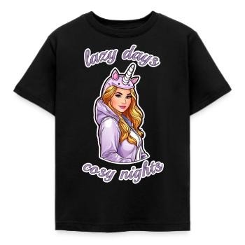 Cute anime girl lazy days, cosy nights - Kids' T-Shirt - black - Front - AI Model Kid Female (0cm)