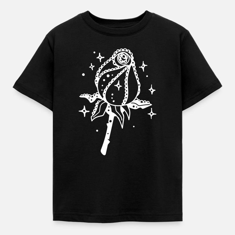 Weiße Rose mit Sternenglanz - Kinder T-Shirt - Schwarz