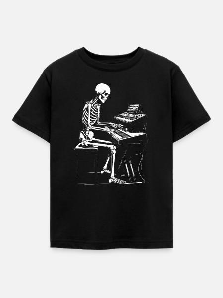 Skelett im Keyboard Studio - Kinder T-Shirt - Schwarz