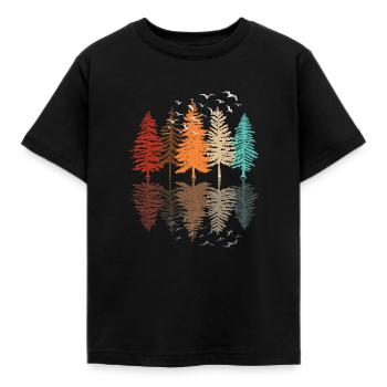 Wald Bäume Reflektion Natur Naturliebhaber - Kinder T-Shirt - Schwarz - Vorne - AI Model Kid Female (0cm)