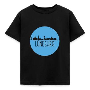 lüneburg,skyline, circle, silhouette, blue - Kids' T-Shirt - black - Front - AI Model Kid Female (0cm)