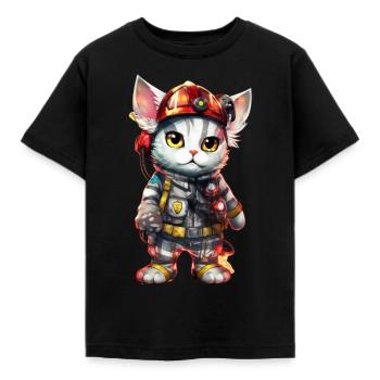 Chat pompier super-héros - T-shirt Enfant - noir - Devant - AI Model Kid Female (0cm)