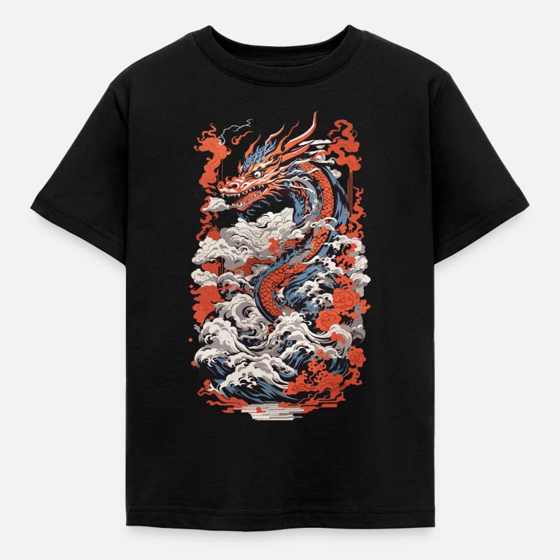 Dragon esthétique japonais Ukiyo-E Wave Design - T-shirt Enfant - noir