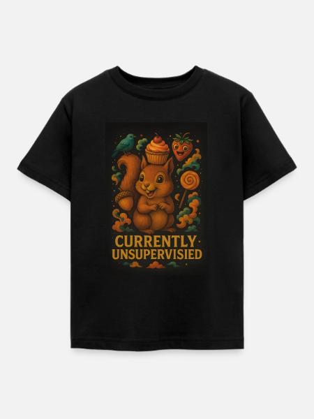 Currently Unsupervised – Lustiges Eichhörnchen - Kinder T-Shirt - Schwarz