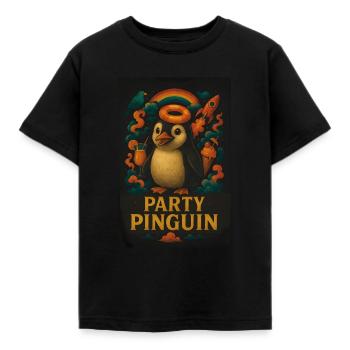 Party Pinguin – Lustiges Tierdesign - Kinder T-Shirt - Schwarz - Vorne - AI Model Kid Female (0cm)