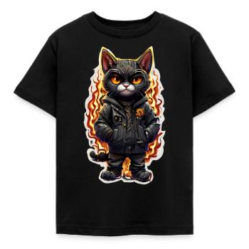 Coole feurige Katze - Kinder T-Shirt - Schwarz - Vorne - AI Model Kid Female (0cm)