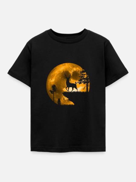 Hirsch im Mondschein - Kinder T-Shirt - Schwarz