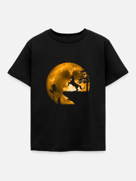 Einhorn im Mondschein - Kinder T-Shirt - Schwarz