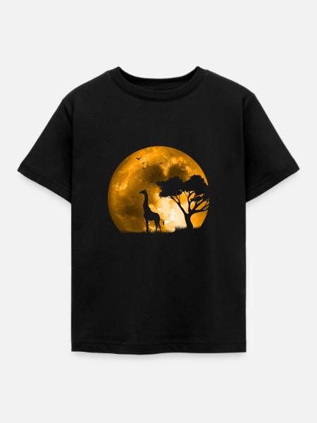 Giraffe im Mondschein - Kinder T-Shirt - Schwarz