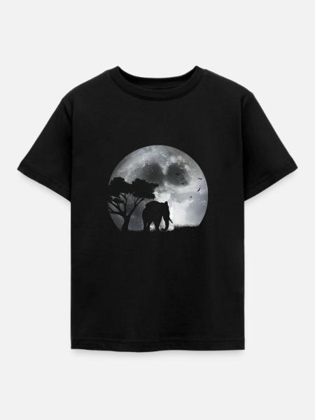 Elefant in moonlight - Kinder T-Shirt - Schwarz