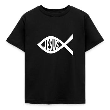 Jesus Fisch - Kinder T-Shirt - Schwarz - Vorne - AI Model Kid Female (0cm)