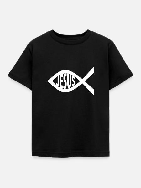 Jesus Fisch - Kinder T-Shirt - Schwarz