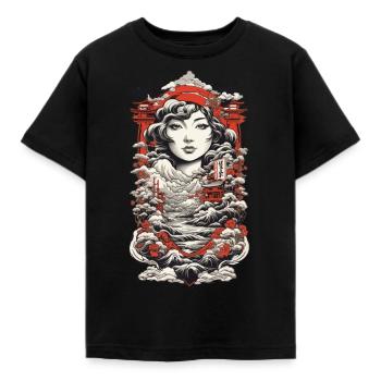 Ukiyo-E Asian Landscape Vintage Kanji - Kids' T-Shirt - black - Front - AI Model Kid Female (0cm)