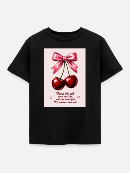 Kirschenzauber mit rosa Schleife - Kinder T-Shirt - Schwarz