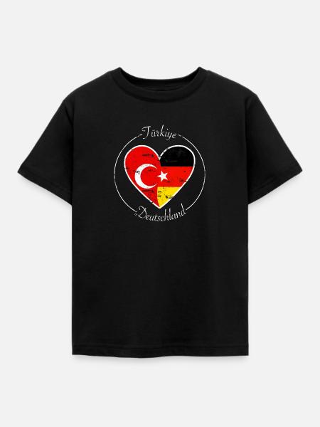 Türkiye und Deutschland Herz Logo weiß - Kinder T-Shirt - Schwarz