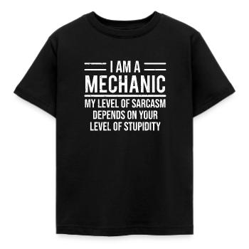 Tee shirt Drôle Mécanicien Niveau De Stupidité Sarcasme - T-shirt Enfant - noir - Devant - AI Model Kid Female (0cm)