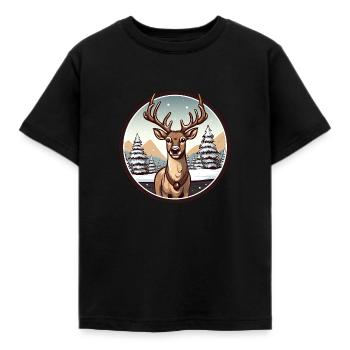 Hirsch im Winter - Kinder T-Shirt - Schwarz - Vorne - AI Model Kid Female (0cm)