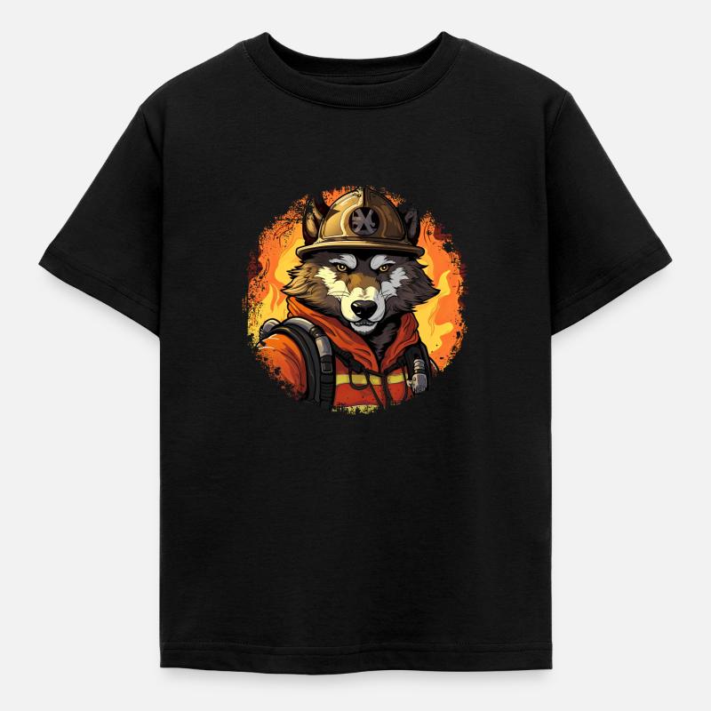 Wolf Fire Brigade - Kids' T-Shirt - black