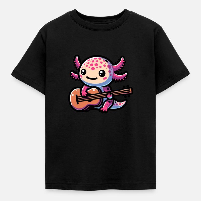 Axolotl Playing Guitar - Kinder T-Shirt - Schwarz