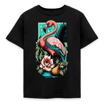 Ambiance estivale du flamant rose américain - T-shirt Enfant - noir - Devant - AI Model Kid Female (0cm)