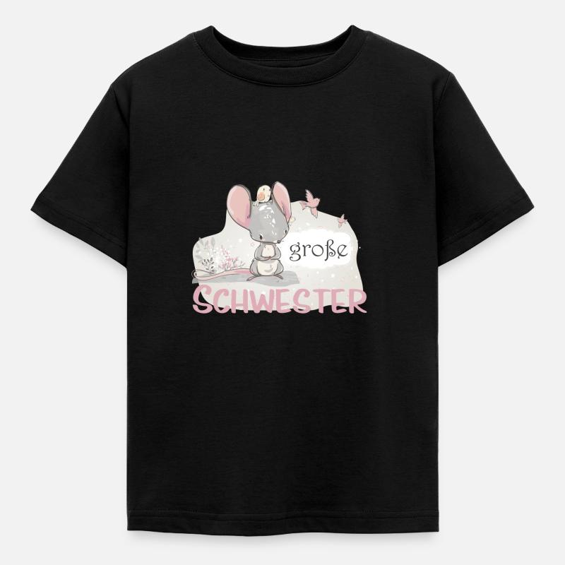 große Schwester Einhorn Maus Vogel - Kinder T-Shirt - Schwarz