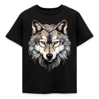 Wolf Wolfskopf Wölfe Wolfsrudel Natur Motiv Kunst - Kinder T-Shirt - Schwarz - Vorne - AI Model Kid Female (0cm)