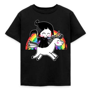 La mort est magique - Unicorn Grim Reaper Rainbow - T-shirt Enfant - noir - Devant - AI Model Kid Female (0cm)