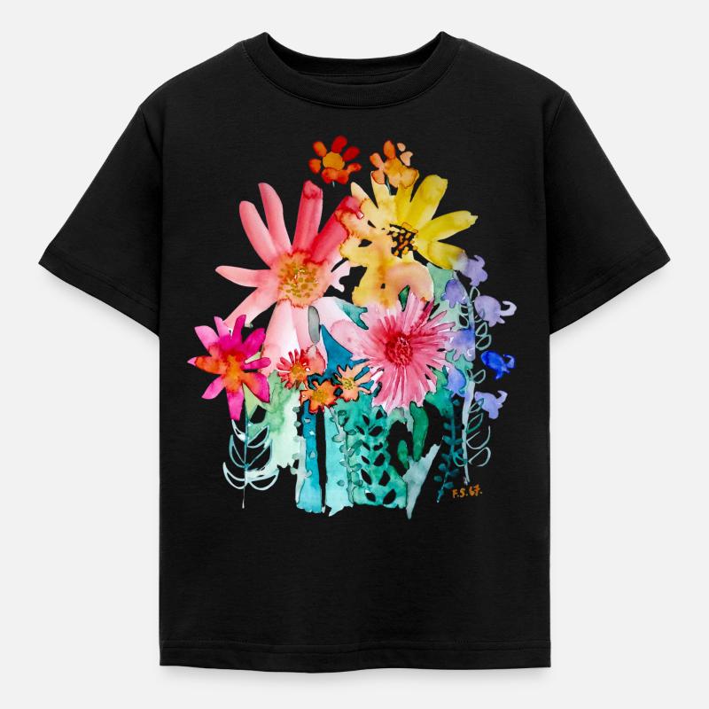 Blumenstrauß aquarell - Kinder T-Shirt - Schwarz