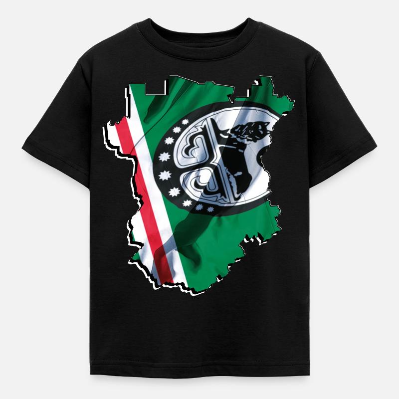 (RU) Chechnya: Flag on its own map - Kids' T-Shirt - black